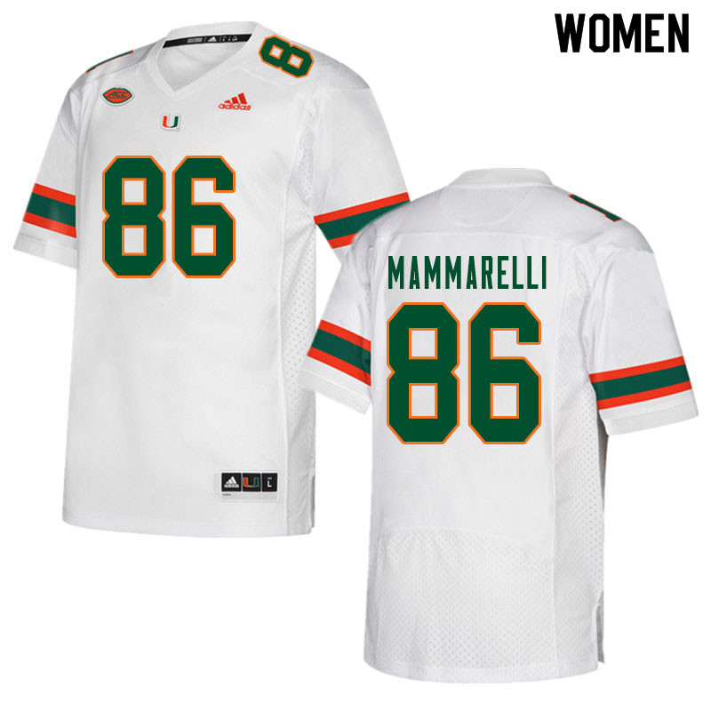 Women #86 Dominic Mammarelli Miami Hurricanes College Football Jerseys Sale-White - Click Image to Close